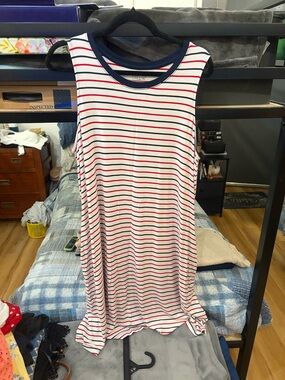Time and Tru Red, Navy & White Striped Sleeveless Maxi Dress